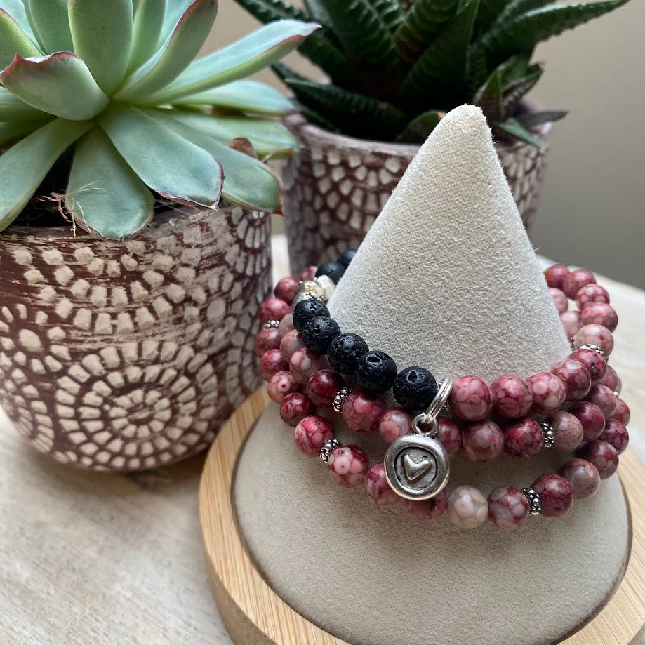 Empowered Love | Pink Fossil Jasper Wrap Diffuser Bracelets
